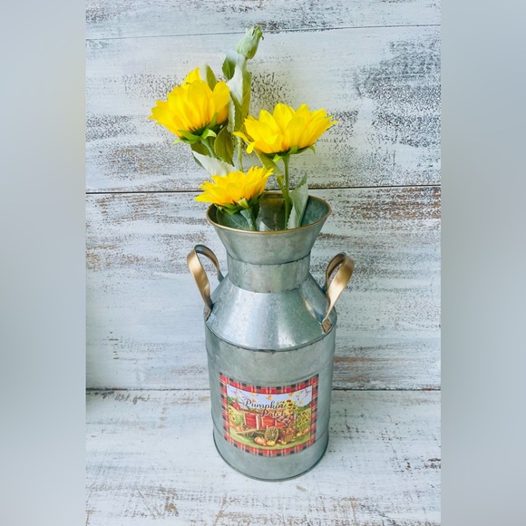 *Galvanized Metal Harvest Milk Can, 12” Pumpkin Patch - Picture 9 of 11